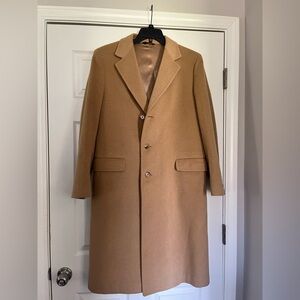 Vintage Redwood & Ross Camel Long Wool Coat - Classic Single-Breasted Overcoat